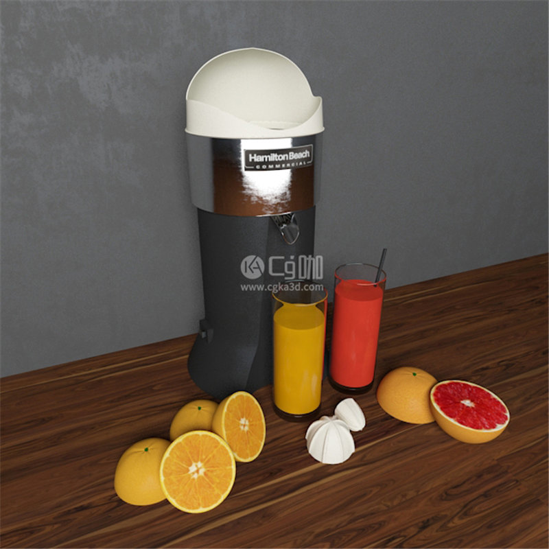 CG咖-榨汁机模型橙汁模型玻璃杯模型柠檬模型橙子模型