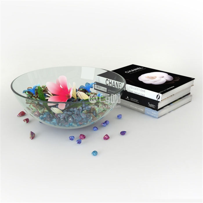 CG咖-书本模型书籍模型玻璃盆模型彩色石头模型
