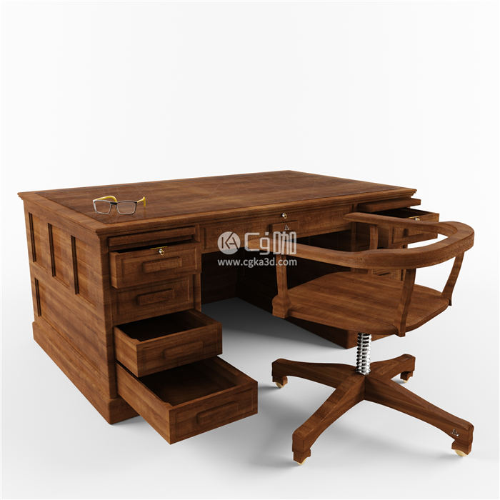 CG咖-木桌模型书桌模型木椅模型