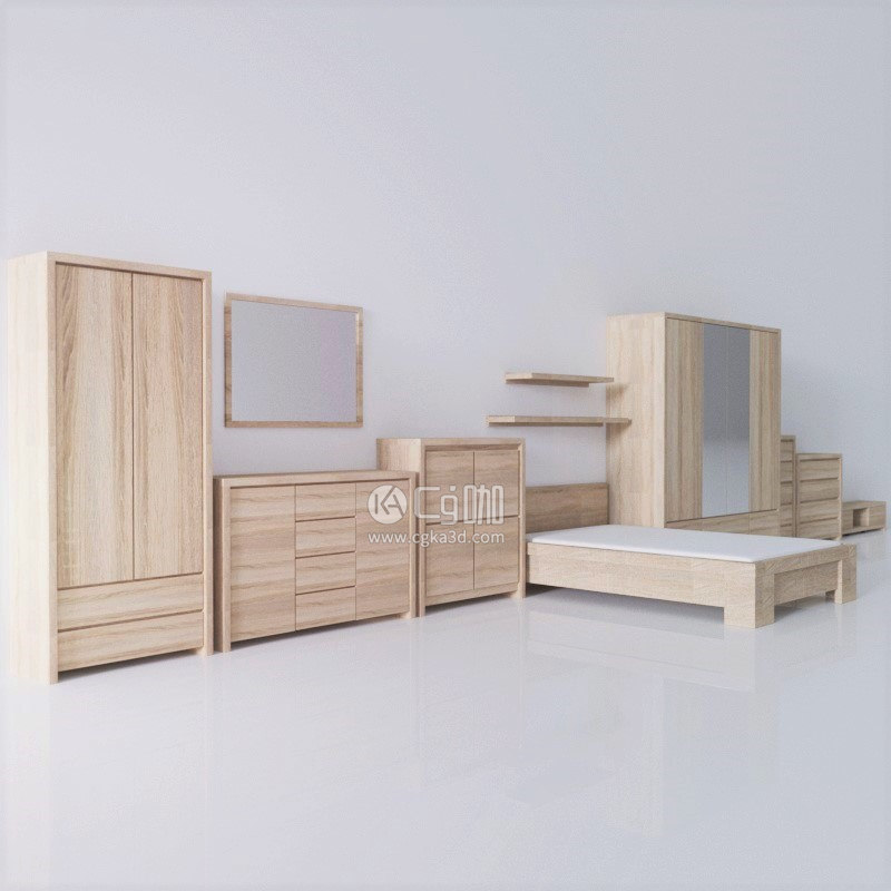 CG咖-木柜模型柜子模型边柜模型木床模型