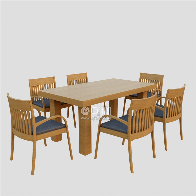 CG咖-餐桌模型餐椅模型木桌模型靠背椅模型