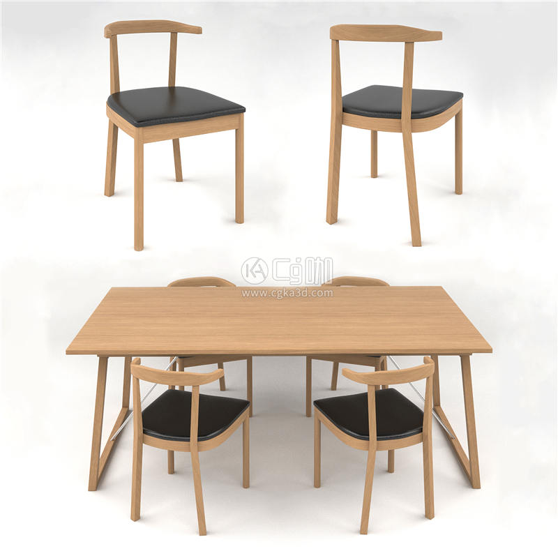 CG咖-餐桌模型椅子模型靠背椅模型木桌模型