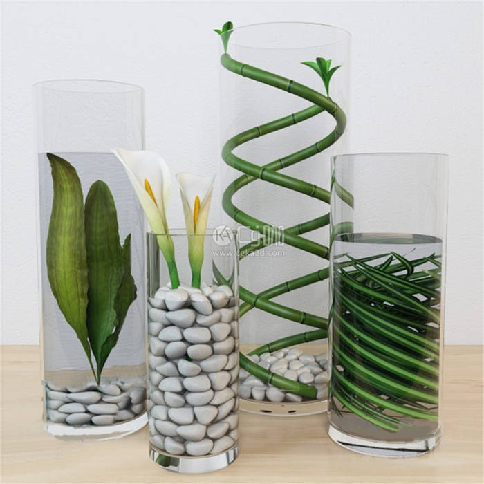 CG咖-绿植模型玻璃花瓶模型石头模型