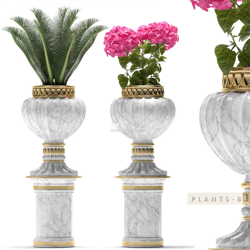 CG咖-花瓶模型鲜花模型落地盆栽模型棕榈模型