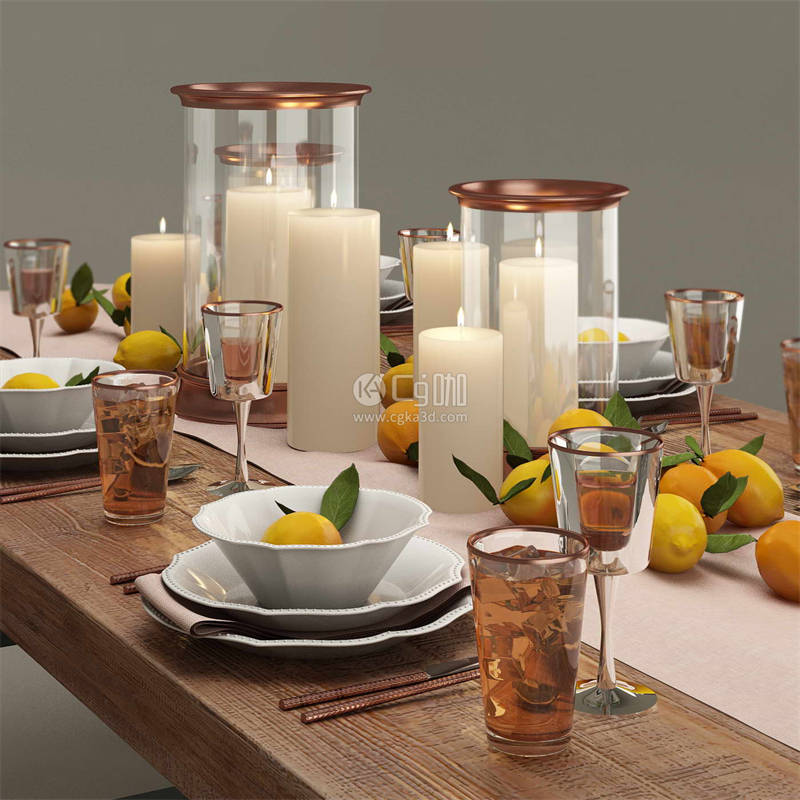 CG咖-餐具模型蜡烛模型玻璃罩模型柠檬模型杯子模型碗模型