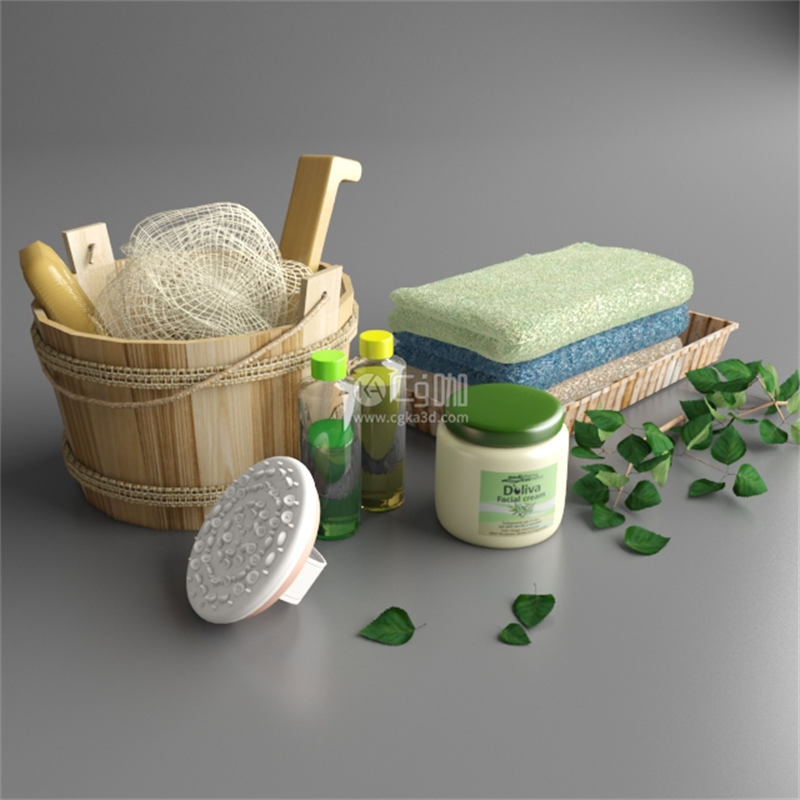 CG咖-洗漱产品模型毛巾模型木桶模型