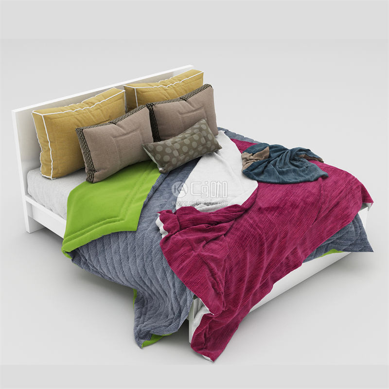 CG咖-双人床模型毛毯模型
