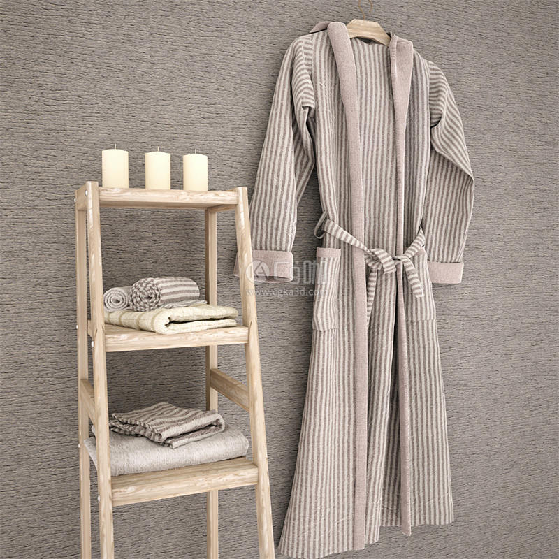 CG咖-蜡烛模型浴袍模型毛巾模型置物架模型