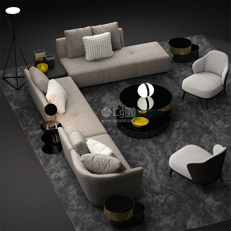 CG咖-沙发模型沙发椅模型茶几模型落地灯模型台灯模型