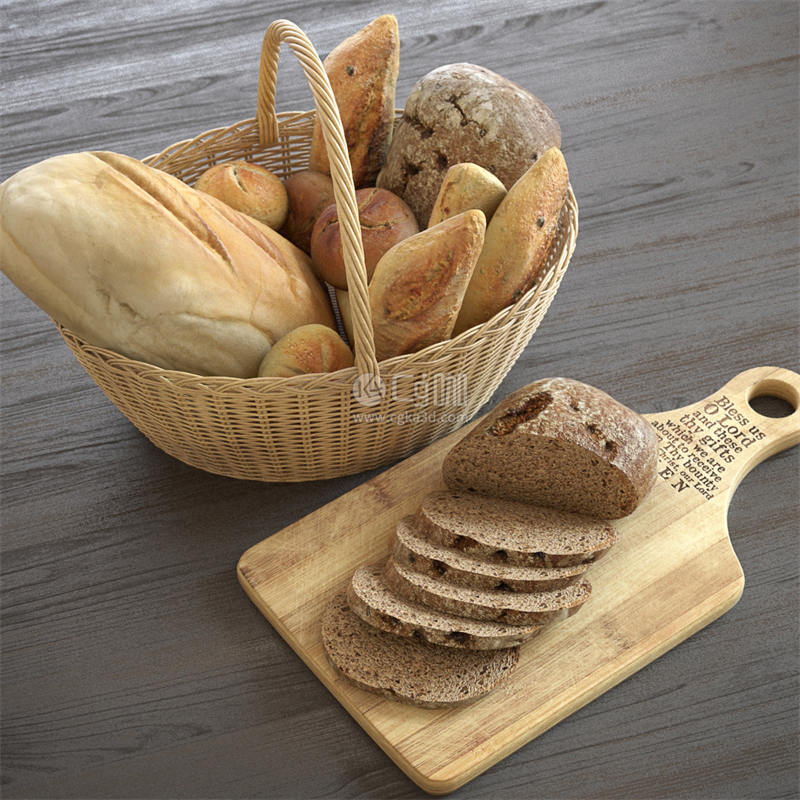 CG咖-面包模型编织篮模型篮子模型砧板模型