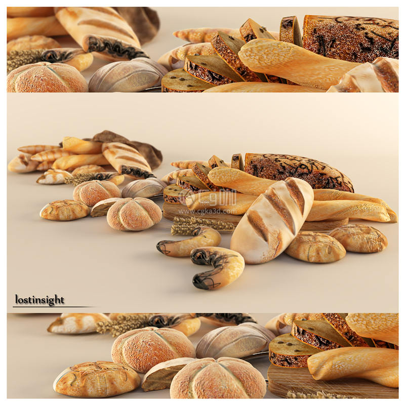 CG咖-羊角面包模型法棍面包模型