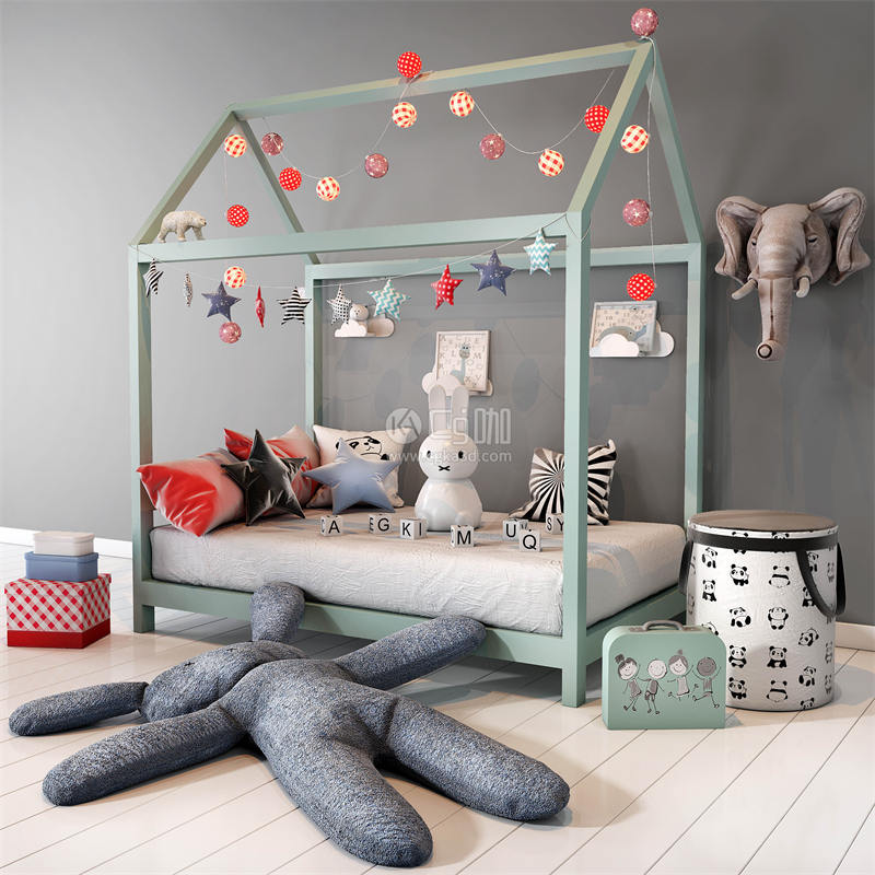 CG咖-儿童床模型装饰球模型星星装饰模型兔子玩具模型