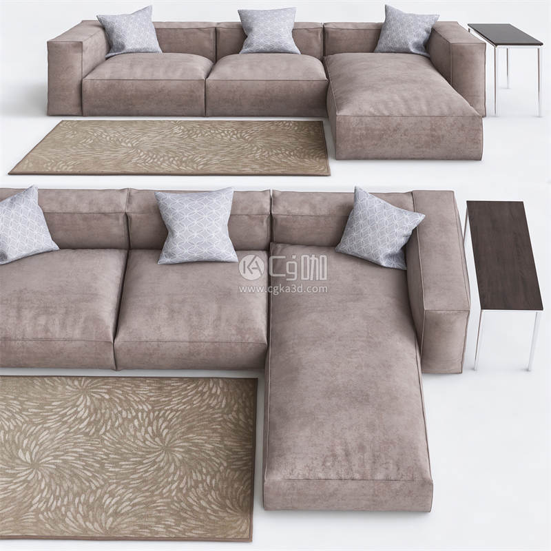 CG咖-L型沙发模型抱枕怎么地毯模型