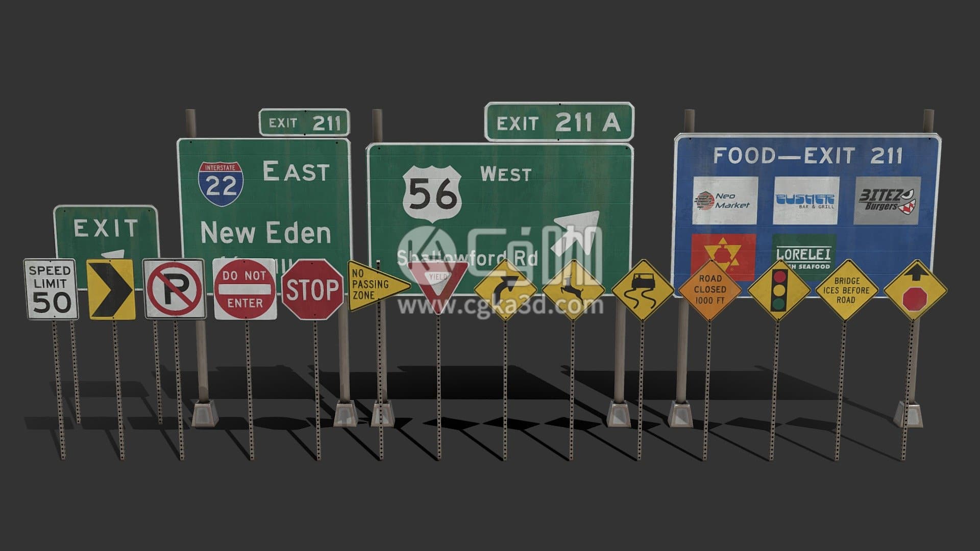 CG咖-blender-路标路牌指示牌模型