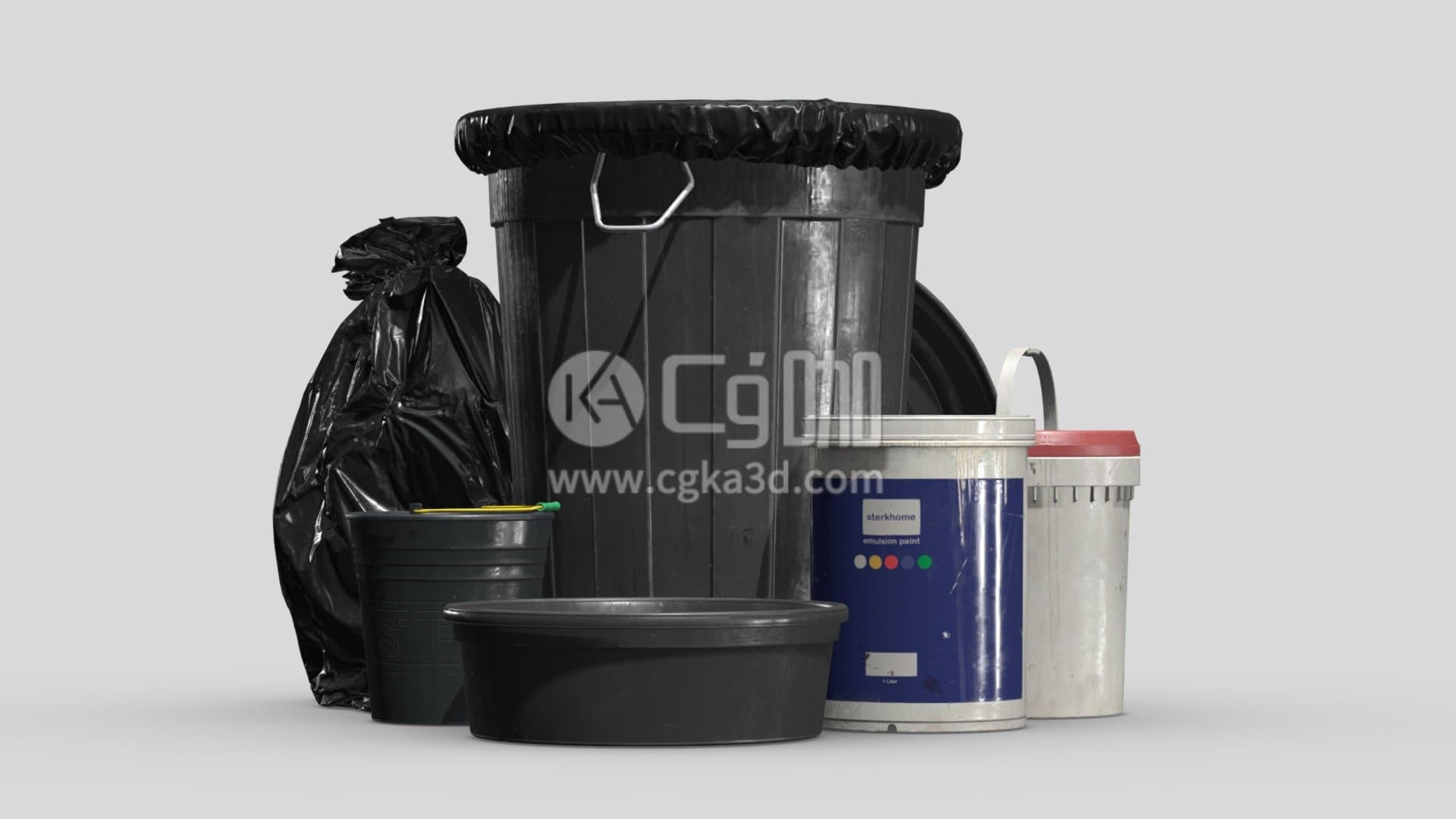 CG咖-水桶和塑料袋垃圾桶模型