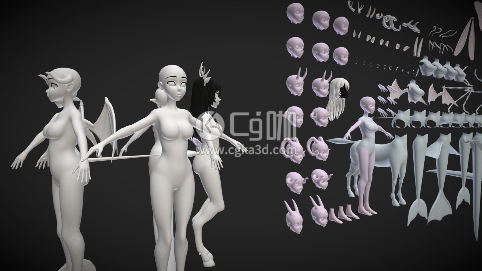 CG咖-blender-定制女性基础网格动漫风格人物模型