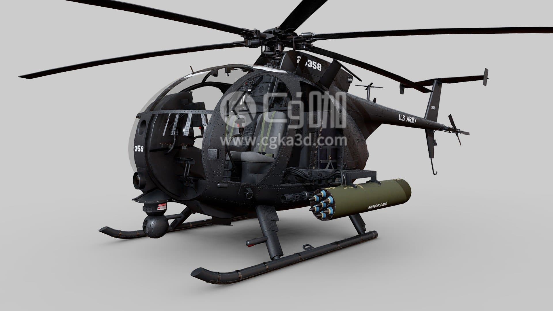 CG咖-blender-1MH-6小鸟直升机模型
