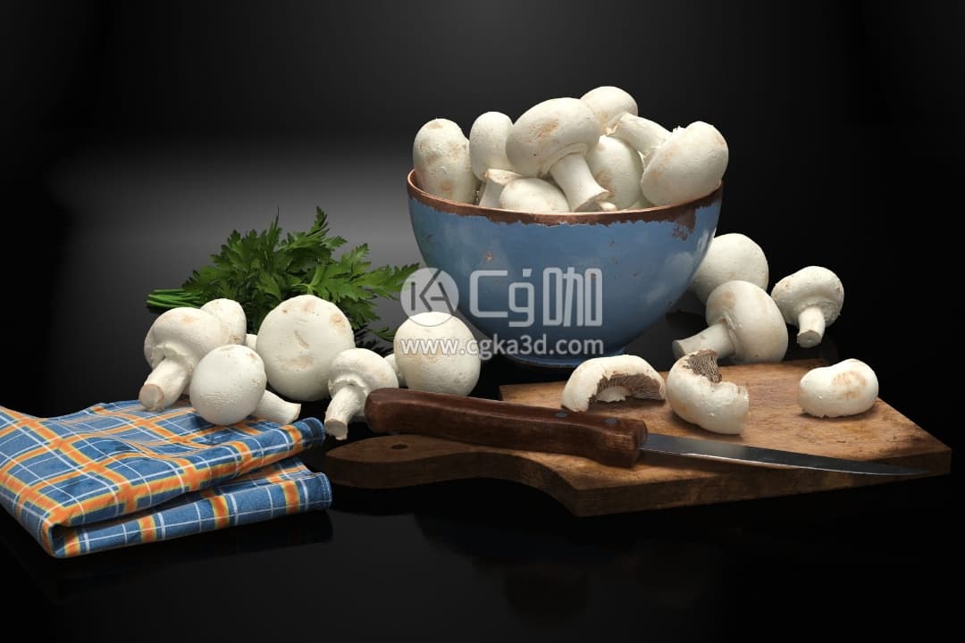 CG咖-blender-香菇工具刀刀具抹布砧板芹菜模型