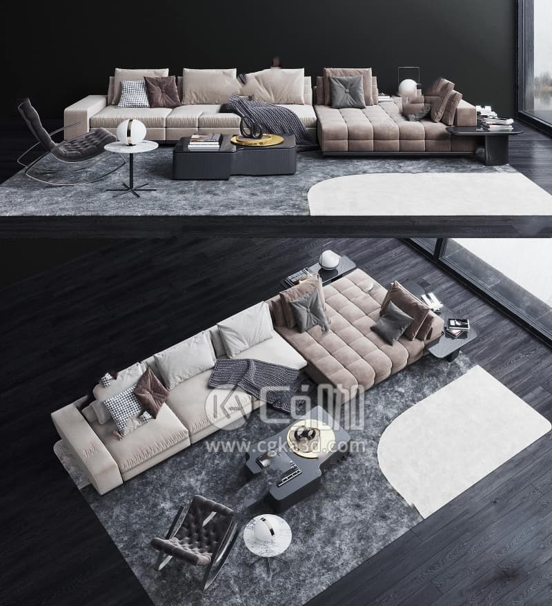 CG咖-blender-沙发抱枕地毯休闲椅毯子