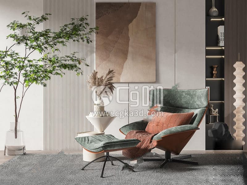 CG咖-blender-沙发椅休闲椅绿植盆栽地毯柜子