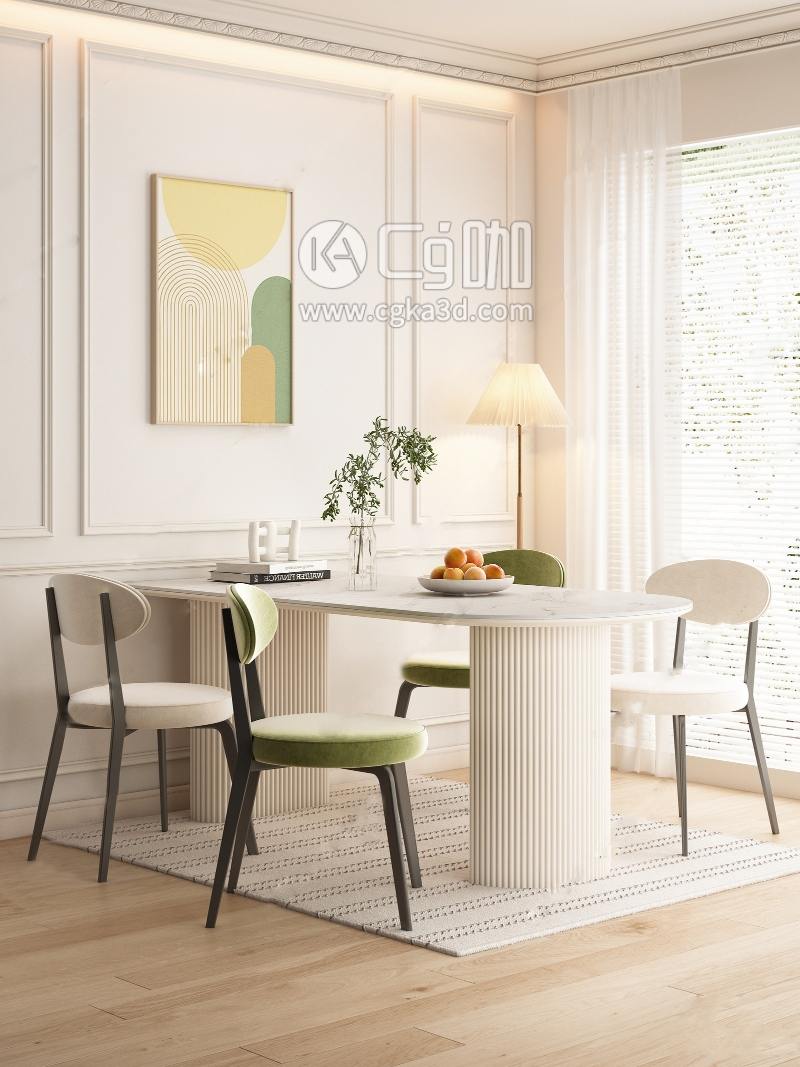 CG咖-blender-餐桌椅椅子桌子书本地毯