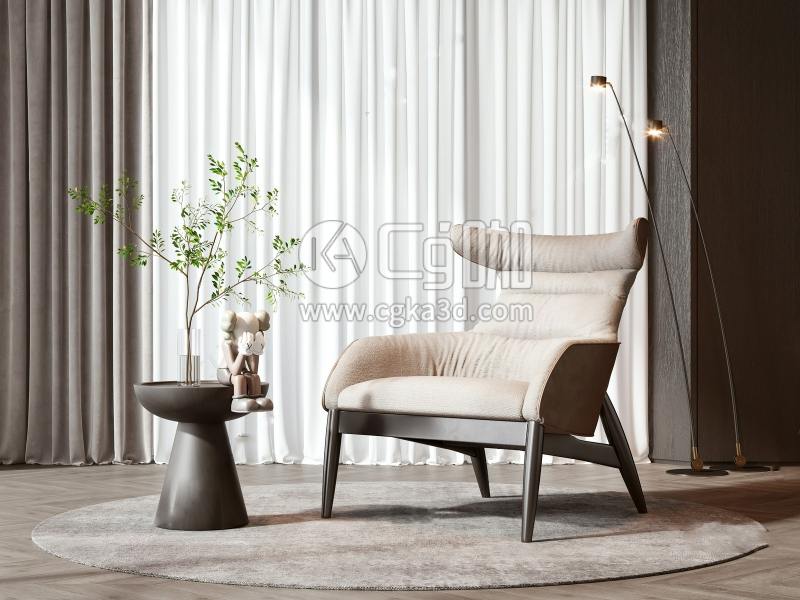CG咖-blender-单人椅沙发椅茶几地毯窗帘落地灯花瓶摆件