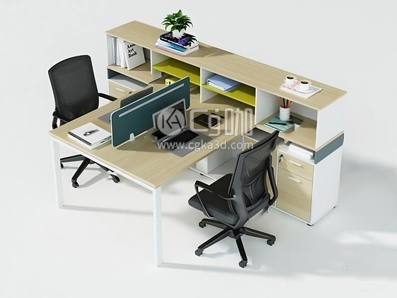 CG咖-blender-办公桌椅模型电脑办公桌键盘鼠标书本绿植
