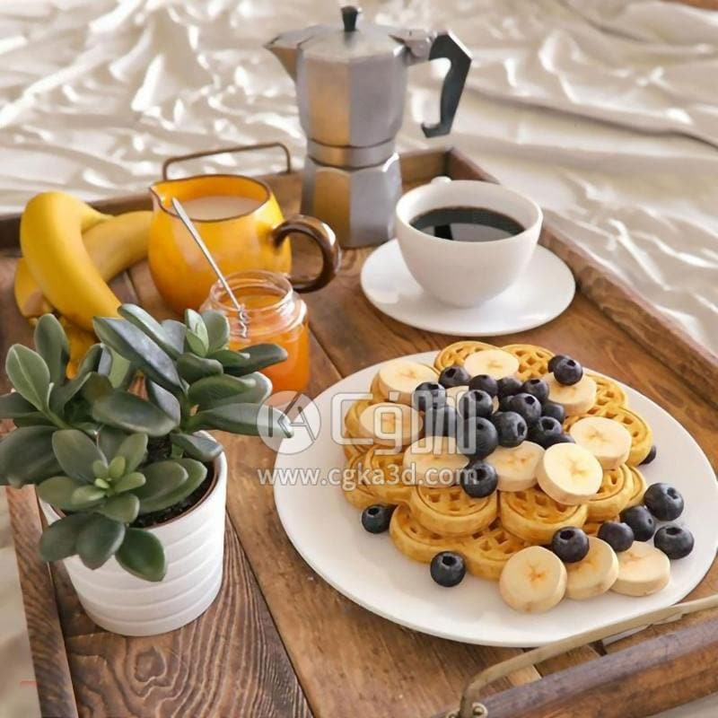 CG咖-blender-食物糕点咖啡香蕉牛奶多肉植物