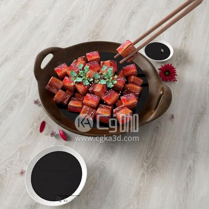 CG咖-blender-食物红烧肉筷子
