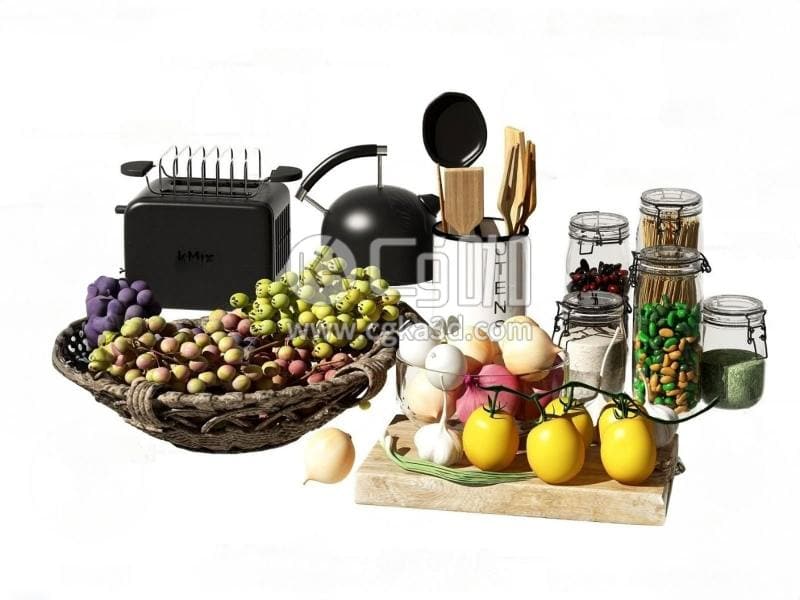 CG咖-blender-食物水果葡萄烤面包机电器