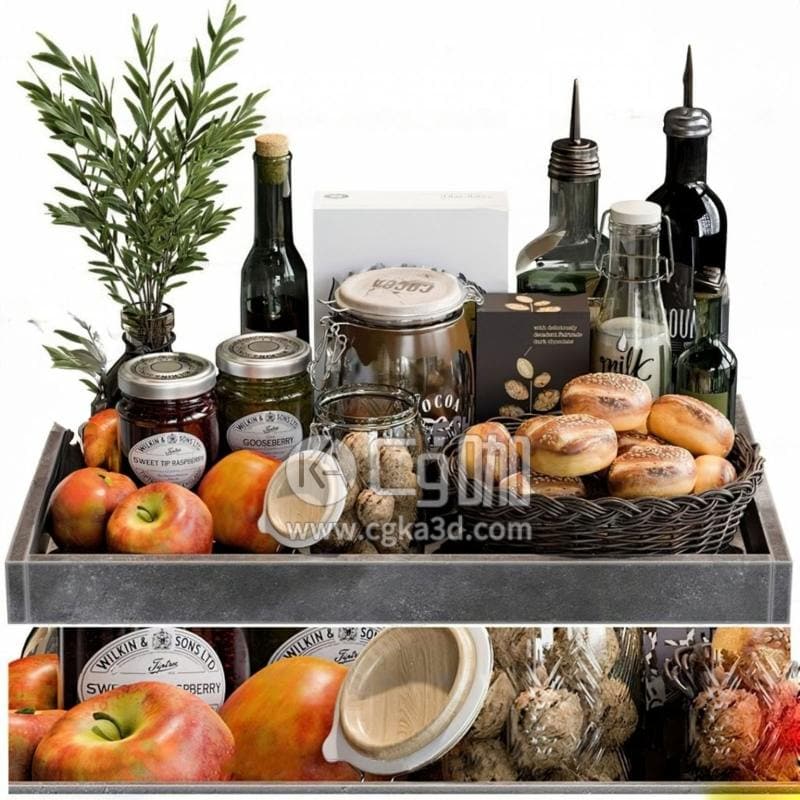 CG咖-blender-食物水果苹果调料瓶酒瓶酒塞面包厨房用品