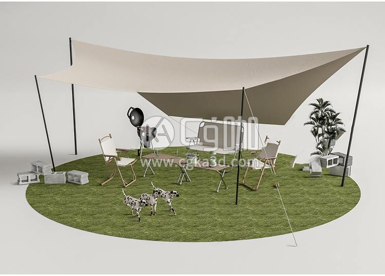 CG咖-blender-户外帐篷模型折叠椅折叠桌模型