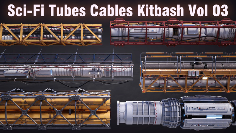 科幻电缆管道3D模型 Sci-Fi Tubes Cables Pipe Kit Vol 03 (MAX/Blender/FBX/OBJ格式)